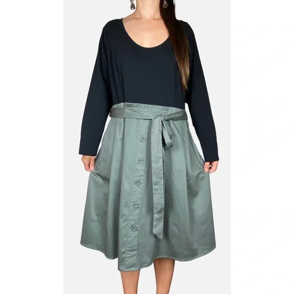 CITY CHIC 'Uptown Girl' Deep Sage Black Belted Midi Dress Plus Size XL AU 22 - Picture 2 of 13